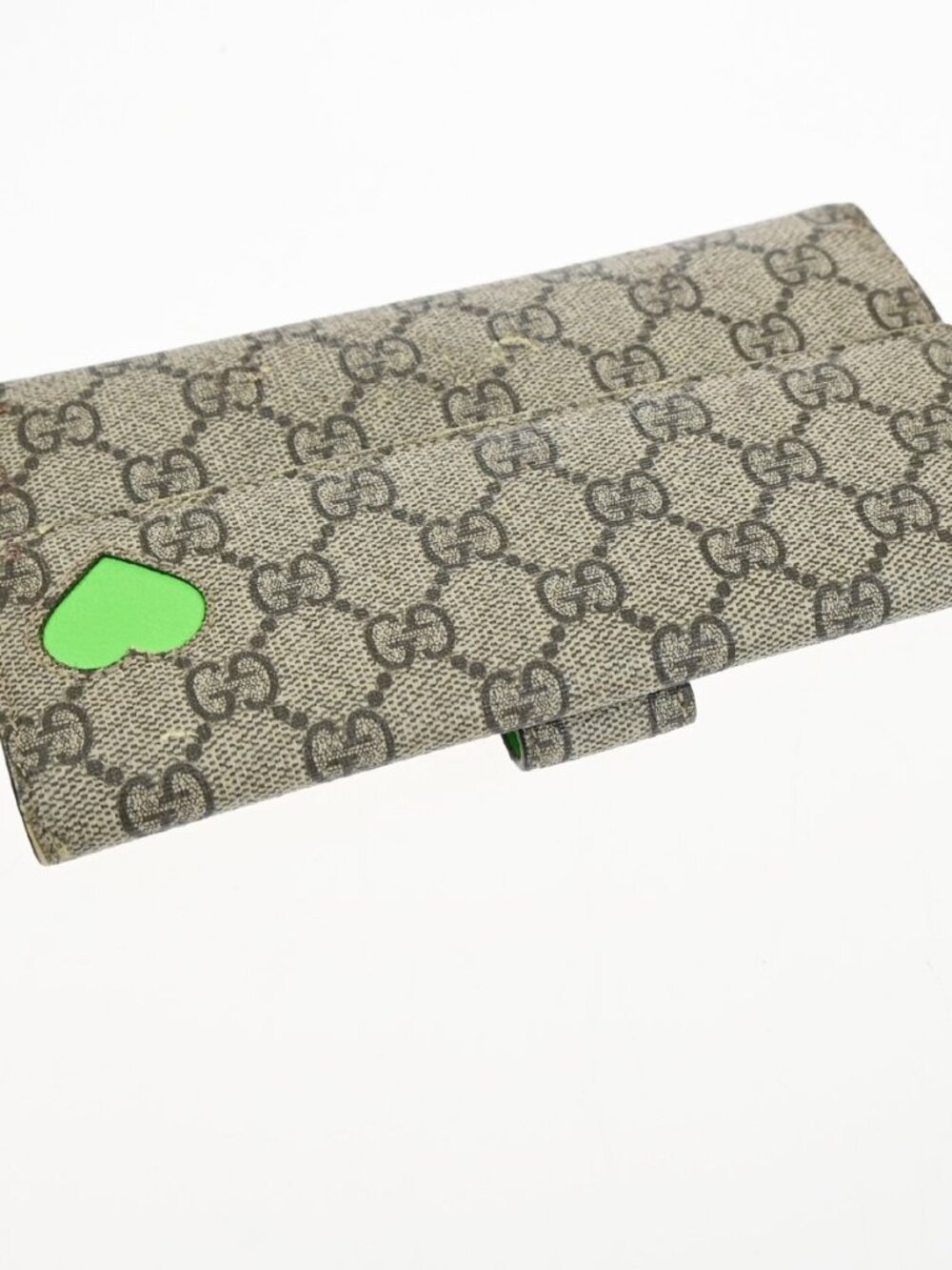 GUCCI GG heart Bifold Long Wallet Supreme Leather Green Beige GHW 01KC911 - Picture 5 of 15